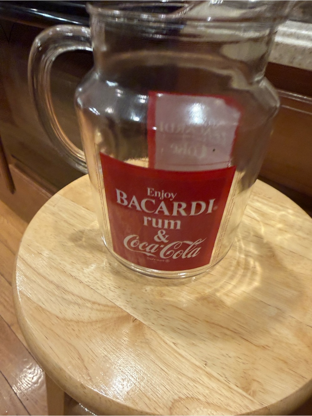 Vintage 1970’sBacardi Rum & Coca-Cola Glass Pitcher - Clear Glass with Red Label
